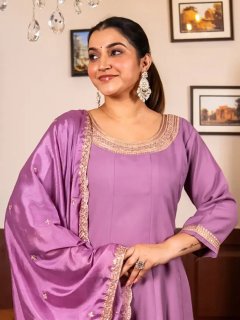 Anarkali Kurta Set Ready to Wear Soft Silk Fabric with Embroidered Dupatta