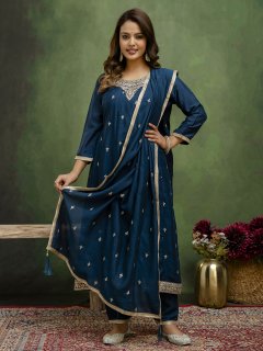 Anarkali Kurta Set Ready to Wear Soft Silk Fabric with Embroidered Dupatta Tailored Fit