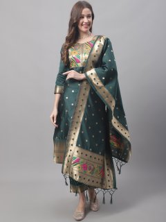 Cotton Silk Jacquard Kurta Pant With Banarasi Silk dupatta