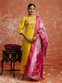 Cotton Silk Kurta Set Elegant Embroidered Ready to Wear Outfit with Dupatta