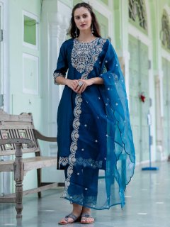 Designer Embroidered Kurta Set – Festive Ethnic Wear with Organza Dupatta