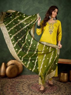 Elegant Maroon Silk Blend Embroidered Kurta Set with Dupatta