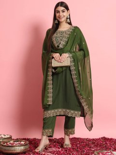 Embroidered Kurta and Trousers Pant Set Silk Blend Set