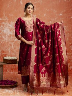  Kurta Set with Bottom and Dupatta Zari Work Comfortable Stylish