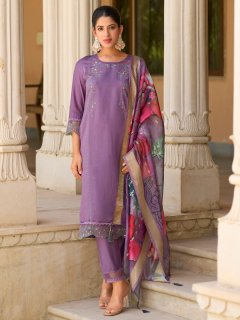 Lavender Embroidery Straight Kurta Pant with Dupatta Suits