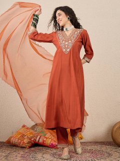 Peach Kalidaar Festive Anarkali Set Suits