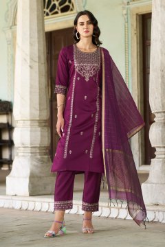 Purple Women Viscose Rayon suit Set