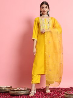 Silk Blend Dori Embroidered Kurta Set