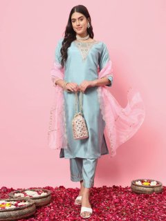 Silk Blend Kurta and Trouser Pant Set