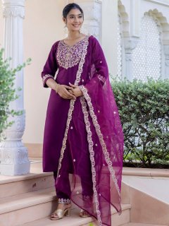 Silk Blend Straight Suit With Dupatta
