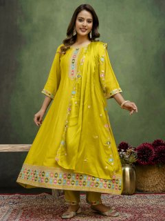 Stylish Anarkali Kurta Set Ready to Wear Soft Silk Fabric with Embroidered Dupatta Tailored Fit