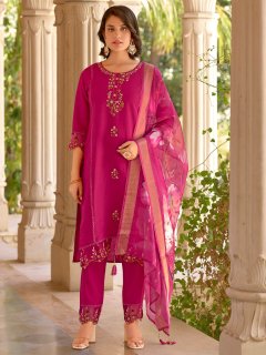 Viscose Roman Silk Calf Length Kurta Set Dupatta Sale pric
