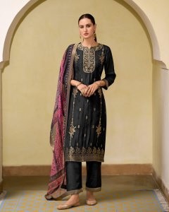 Viscose Self Jacquard Women Kurta and Trouser Duppata Set