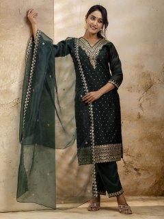 Women Kurta and Pant Sets Chanderi Silk Blend