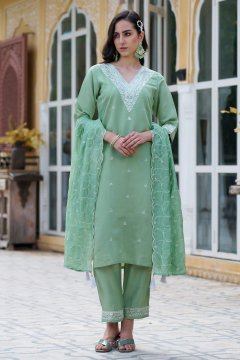  Women Kurta and Pant Sets Silk Blend Fabric
