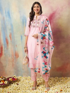 Women Kurta and Trouser Duppata Set chanderi modal Butti