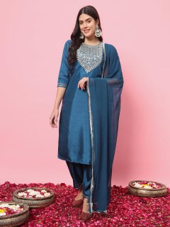 Women Kurta and Trousers Pant Set Silk Blend