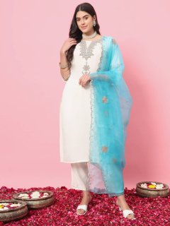 Women Kurta and Trousers Pant Set Silk Blend