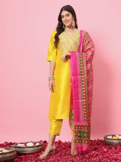Women Kurta and Trousers Pant Set Silk Blend