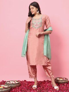 Women Kurta and Trousers Pant Set Silk Blend