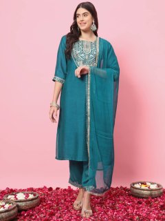 Women Kurta and Trousers Pant Set Silk Blend