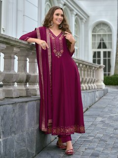 Women Silk Blend Anarkali Kurta Pant Dupatta Set