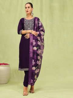 Women’s Viscose Roman Silk Embroidery Straight Kurta Pant with Dupatta Set