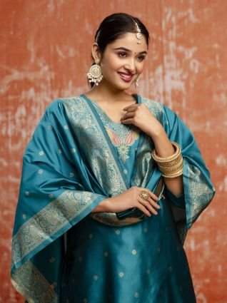Cotton Silk Kurta Set with Banarasi Minakari Dupatta Zari Work Ready to Wear Elegance