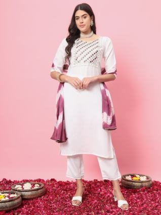 Ivory Blossom Embroidered Kurta Pant Set