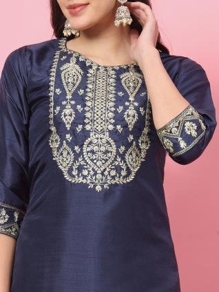 Noor Royale Navy Blue Embroidered Kurta Pant with Dupatta Set