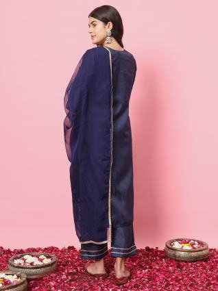 Noor Royale Navy Blue Embroidered Kurta Pant with Dupatta Set