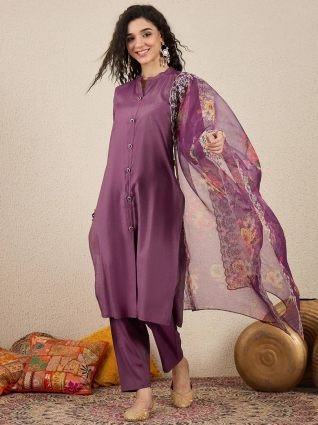 Purple Silk Blend Women Ethnic Suit Sets