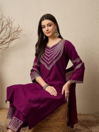Teal Ethnic Motifs Embroidered Straight Kurta with Trousers   Dupatta