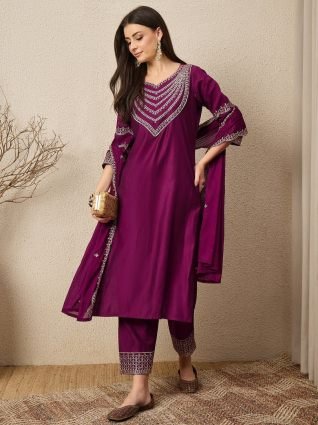 Teal Ethnic Motifs Embroidered Straight Kurta with Trousers   Dupatta