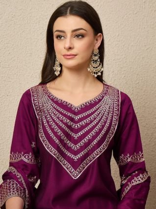 Teal Ethnic Motifs Embroidered Straight Kurta with Trousers   Dupatta