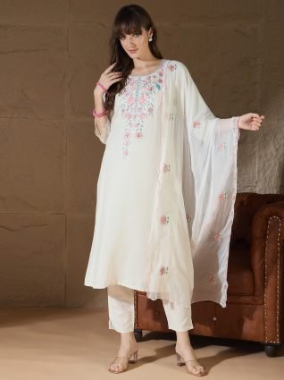 White khadi cotton Kurta with Trousers   Dupatta Suits
