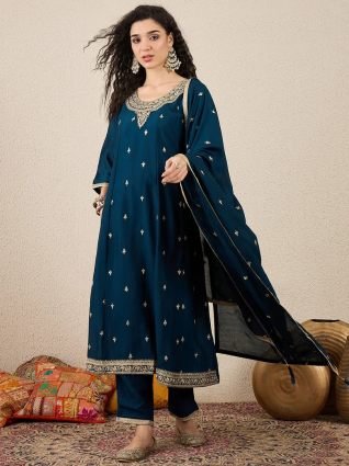Women Embroidery Anarkali Kurta Pant and Dupatta Sets