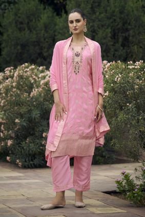 Women Kurta and Pant Sets Dupatta Viscose Rayon Silk Blend with Handwork
