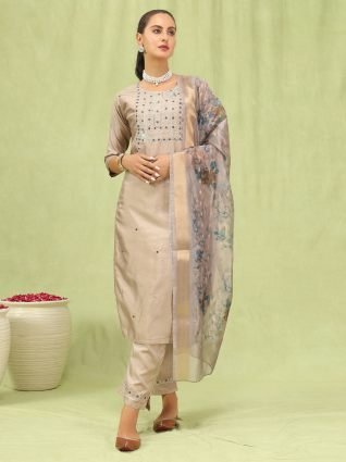 Women   s Viscose Roman Silk Embroidery Straight Kurta Pant with Dupatta Set