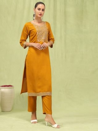 Women   s Viscose Roman Silk Embroidery Straight Kurta Pant with Dupatta Set