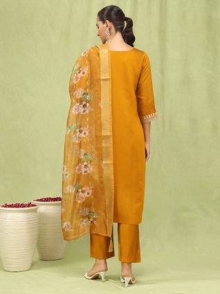 Women   s Viscose Roman Silk Embroidery Straight Kurta Pant with Dupatta Set